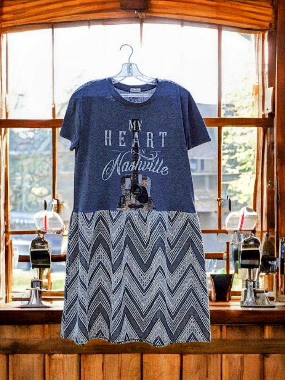 Upcycled My Heart Is In Nashville Guitar Tee Dress M L
